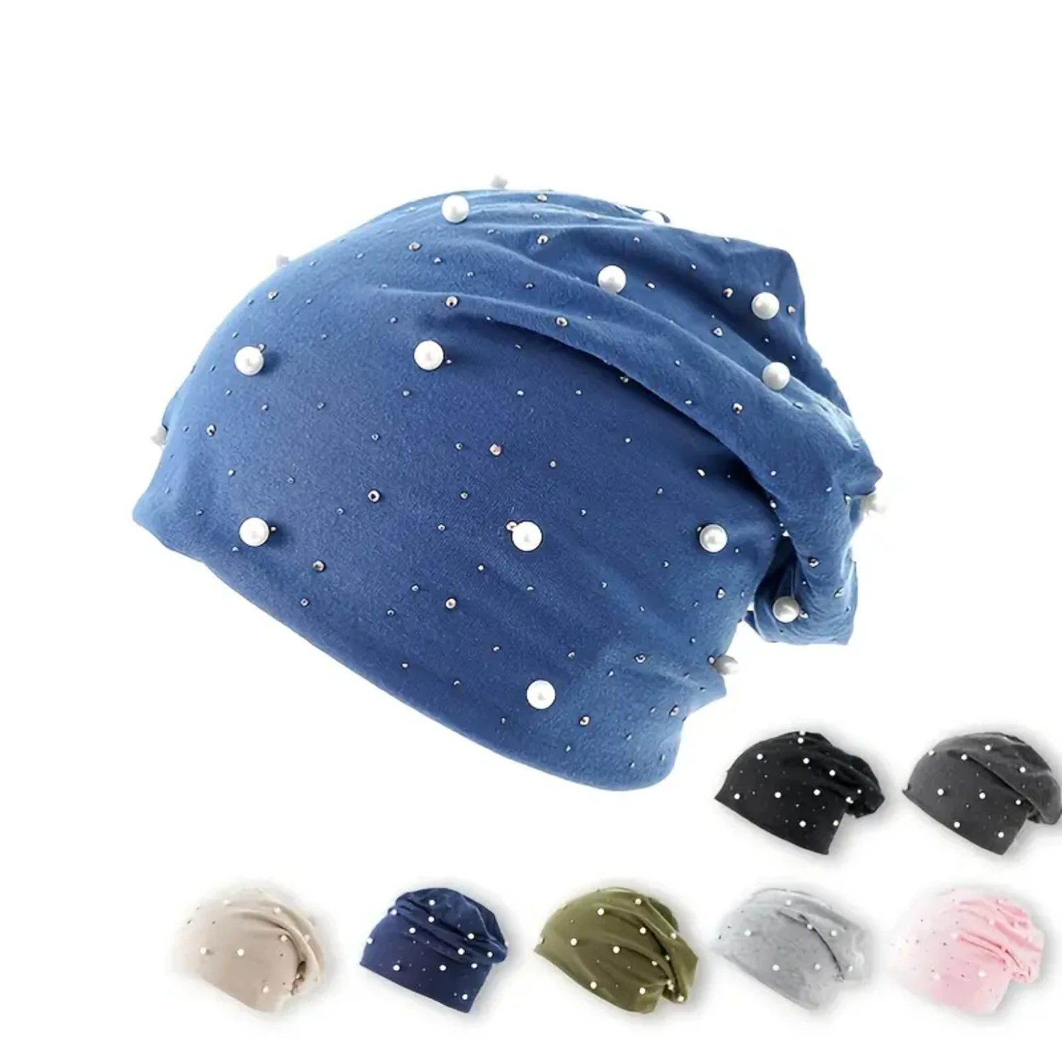 Весенняя женская классическая вязаная шапка с жемчугом — веганская для подарков