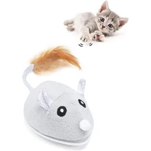 Interactive Cat Toy Automatic Mouse with Feather Tail Kitty with USB Charging Pet Exercise with LED Lights Smart Electric Robot