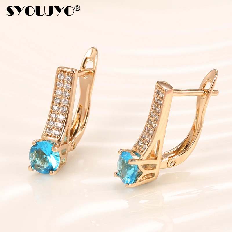 

SYOUJYO Luxury Square Women's Earrings 585 Rose Gold Natural Blue Zircon Micro Wax Mosaic Everyday Party Fashion Jewelry 2022