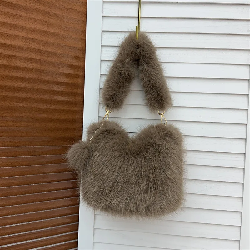 

NEW Winter Simple Stylish Faux Fur Tote Girl Handbag Branded Design Soft Phone Purses Luxury Women Lady Work Bag
