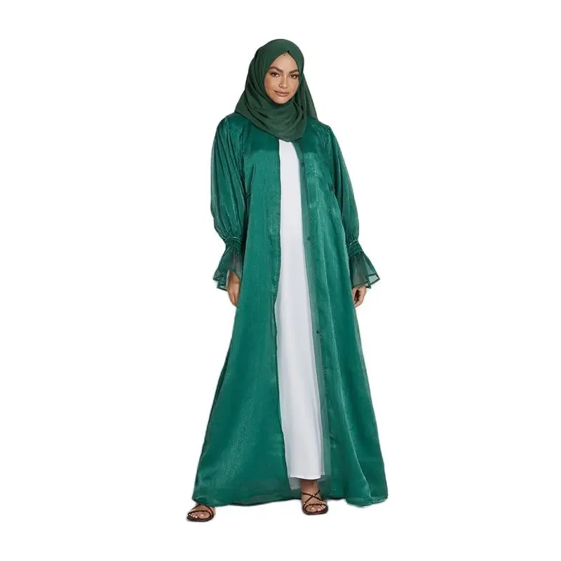 Ramadan Abaya Open Front Cardigan with Hijab Middle East Arabian Women Robe Eid Prayer Dress Full Length Kaftan Muslim Sets