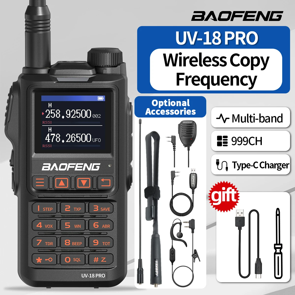 Baofeng Uv18 Pro Радио Высокой Мощности Типа C Многодиапазонная Fm Беспроводная