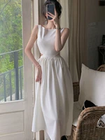 summer women sexy sleeveless hollow out elegent party white midi dress 2022 female fashion slim clothes vestidos lady prom dress
