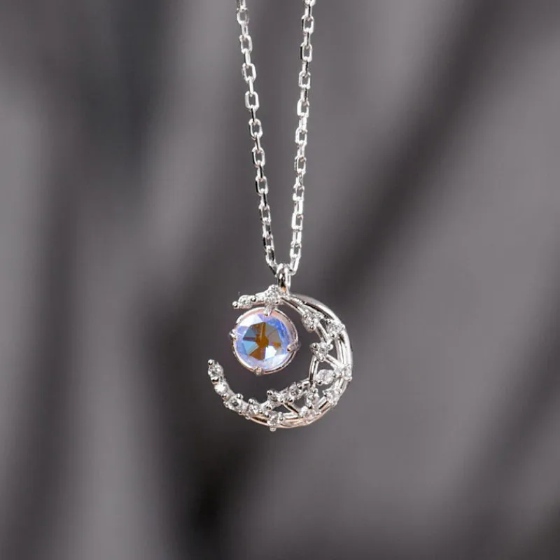 

Trendy Simple Classic Moon Rhinestone Pendant Necklaces Jewelry for Women