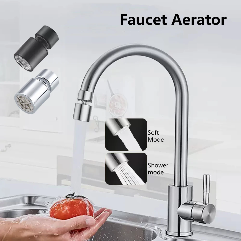 

Rotary Splashback Silver 2mode Pressurized Faucet Black Aerator Faucet Bubbler Aerator Kitchen Faucet Sink Nozzle Washbasin 360°