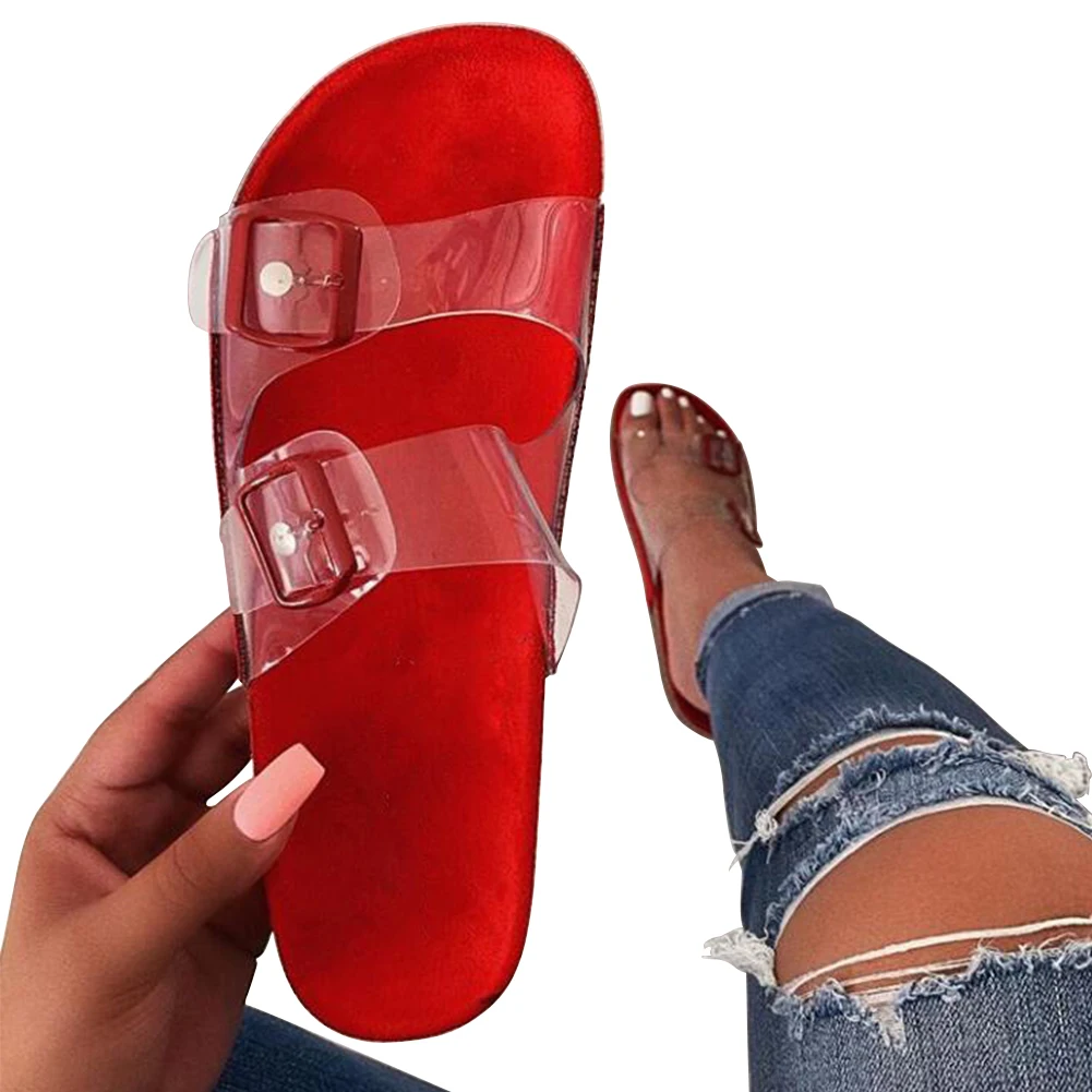 

Women Slippers Casual Soft Bottom Sandy Beach Summer Lazy Buckle Strap Shopping Ladies Travel Fashion Non-Slip Clear Flat Heel