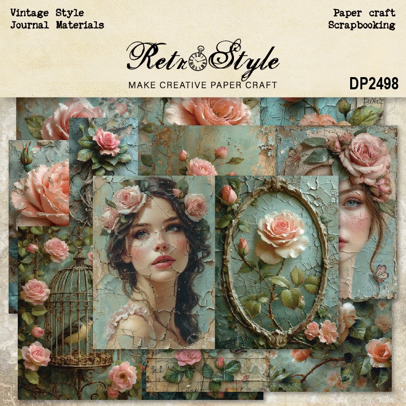 Panalisacraft 8 sheets A5 size Vintage Style Scrapbooking patterned paper Fancy Card Pack Light weight Craft Paper