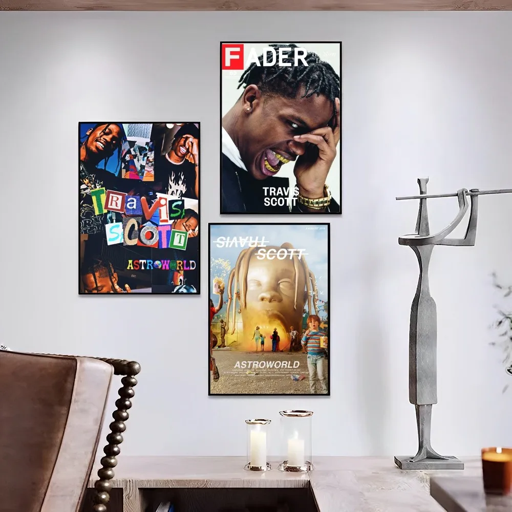 

Pop Rapper Singer T-TraviS-S-Scotts Poster Self-adhesive Art Poster Retro Kraft Paper Sticker DIY Room Bar Cafe Vintage