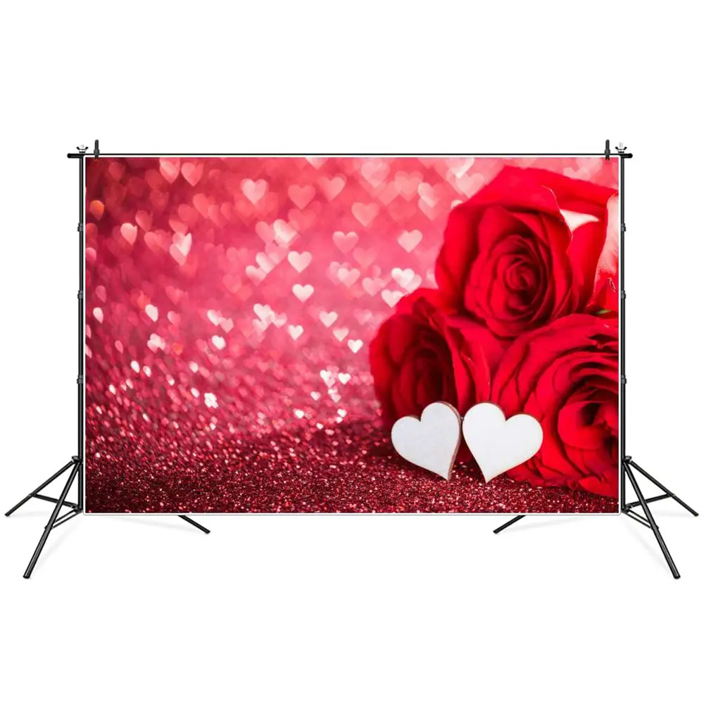 

Valentine's Day Photography Backdrops Red Rose Heart Glitters Bokeh Banner Custom Baby Party Decoration Photocall Backgrounds