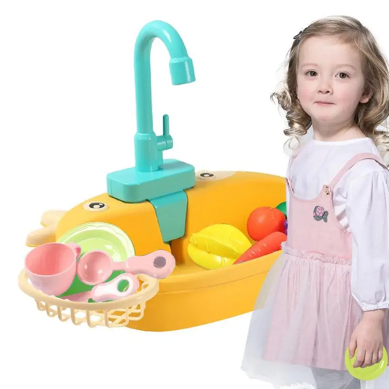 

Dishwasher Playing Toy Children Kitchen Sink Faucet Toy Kids Toys With Running Water Automatic Water Cycle System Children Heat