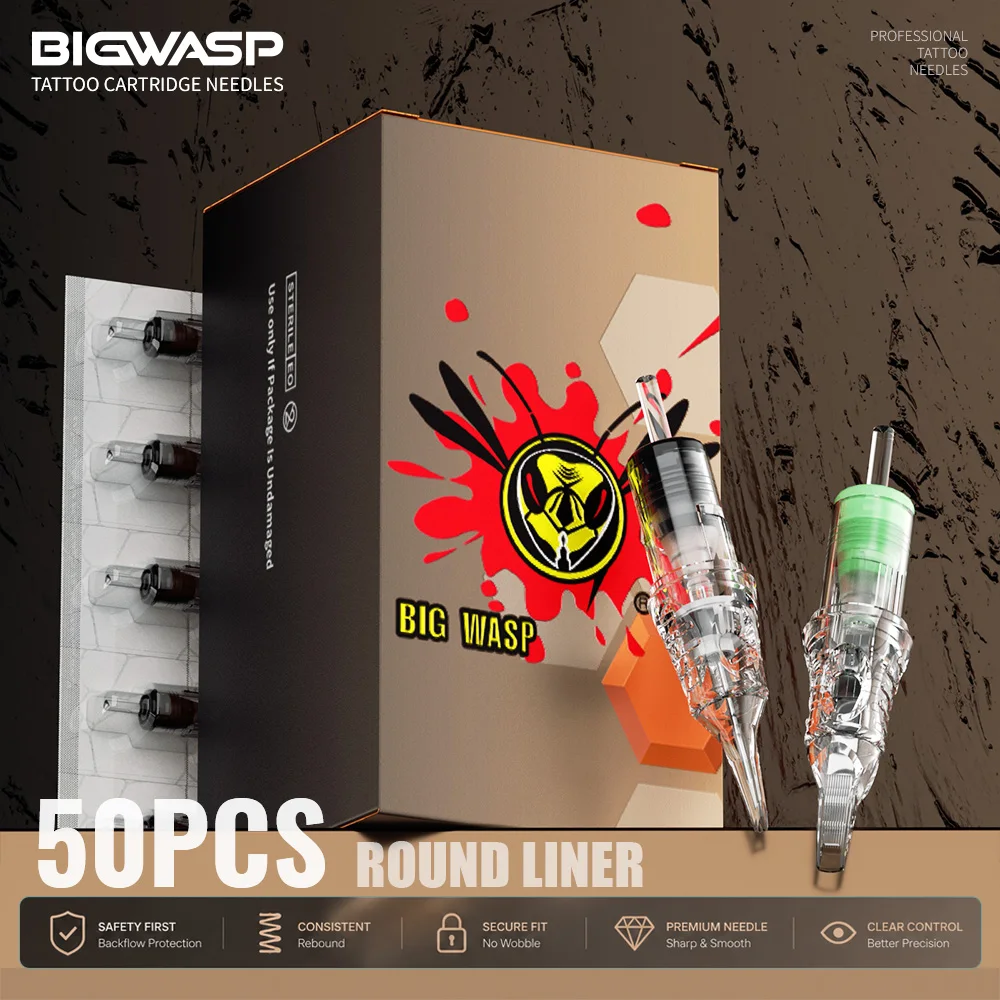 Фото BIGWASP 50 шт. Смешанные иглы для татуировок: RL, RS, M1, одноразовые стерилизованные картриджные иглы для тату-наборов и боди-арта №1