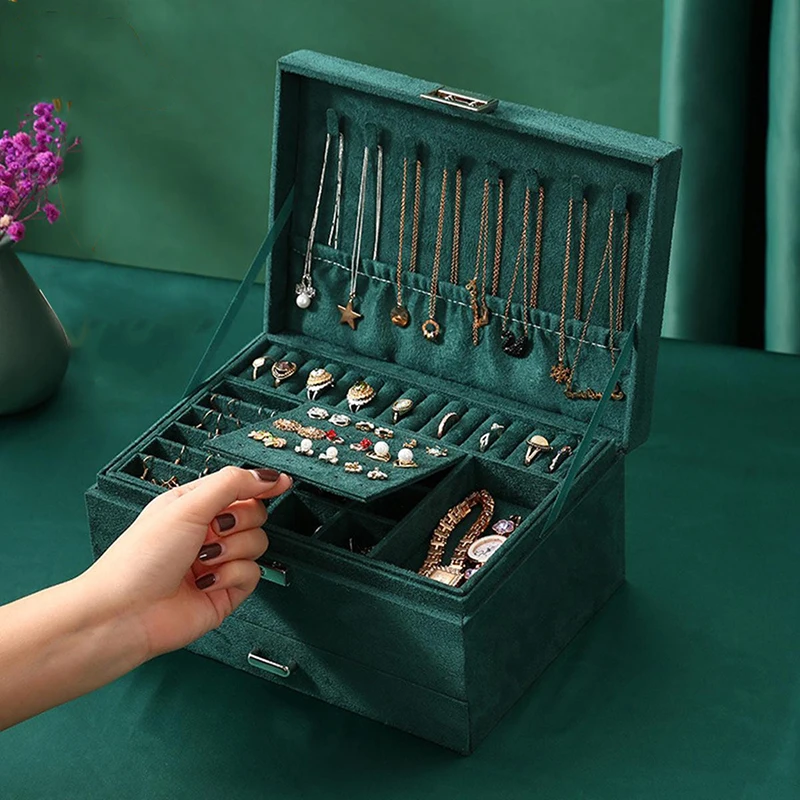 

Retro Flannelette Jewelry Storage Boxes Household Portable Necklace Earring Ring Display Organizer Case Ornament Arrange Casket