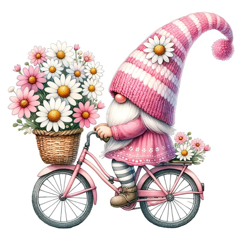 

Розовая акварельная наклейка на стену с ромашкой и гномом