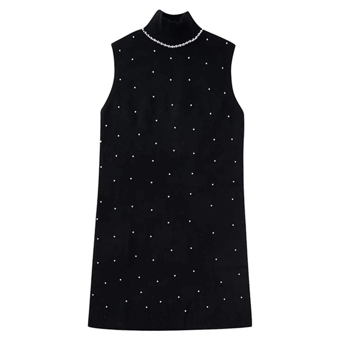 

Jenny&Dave England Style Fashion Elegant Turtleneck Pearls Tank Dress Women