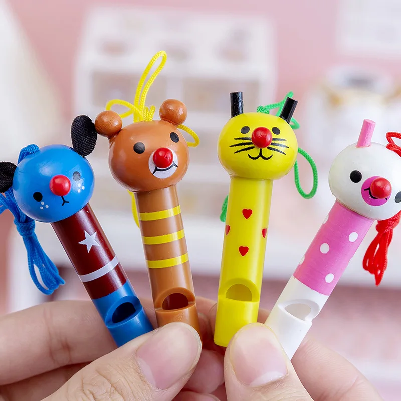 

10Pcs Cartoon Wood Whistle Lanyard Noise Maker Treat Kid Birthday Party Favors Guest Gift Plastic Speaker Funny Prop Pinata Fill