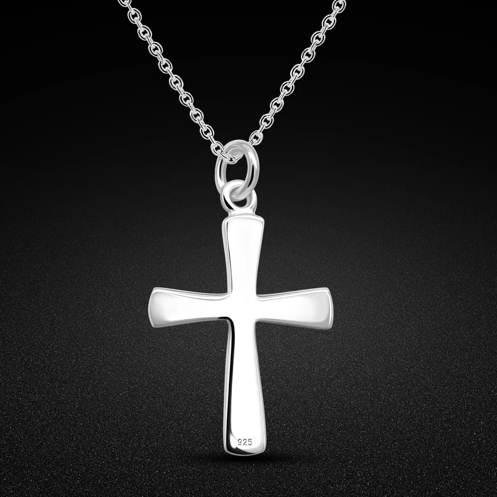 

Fashion Necklace for Women Teenage Girls Simple 925 Silver Cross Pendant Glossy Clavicle Chain Choker Necklaces Fine Jewelry