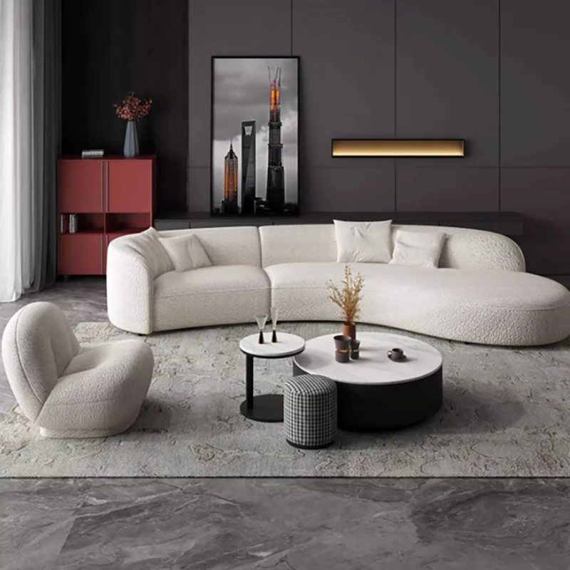 

Arc Shape Modern Luxury Nordic Technology Flannel Corner Sofas Living Room Home Postmodern Furniture Chaise Golden Metal Frame