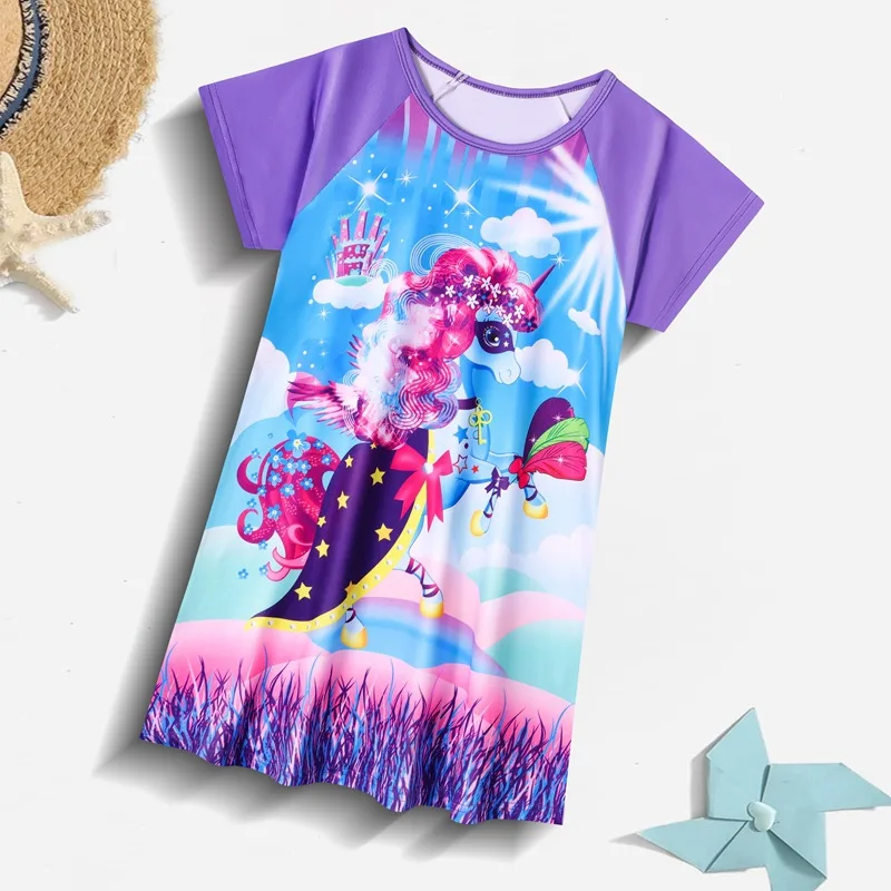 

Unicorn Dress Girls Party Vestidos Cosplay Girl Clothing Cartoon Pony Print Birthday Princess Dress Kids Summer Costume