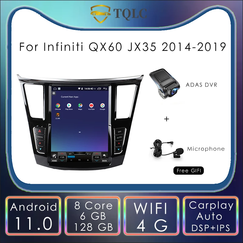 8+128G Android 11 Car Radio Tesla Touch Screen 12.1'’ For Infiniti QX60 JX35 2014-2019 Carplay Andoird Auto Multimedia Player