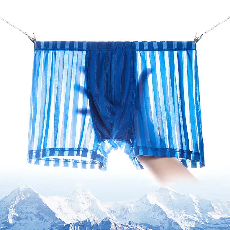 Боксеры Yong мужские из вискозы, Модные дышащие пикантные прозрачные в полоску, тонкие эластичные быстросохнущие трусы большого размера 3XL