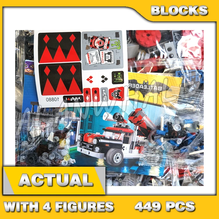 

449pcs Super Fighter Quinn Cannonball Attack Truck Batgirl Gentleman Ghost 10880 Building Blocks Set Compatible With Model