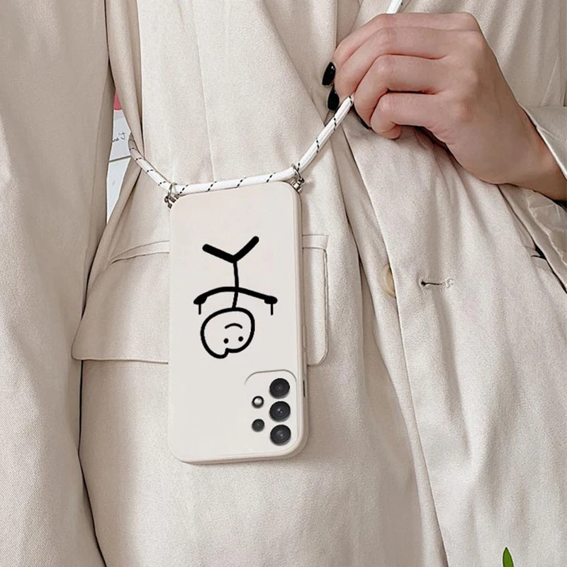 

Crossbody Lanyard Silicone Phone Case On For Samsung Galaxy A53 A52 A52S A73 A33 A72 A32 4G 5G A51 A71 A12 A31 A22 Cartoon Cover