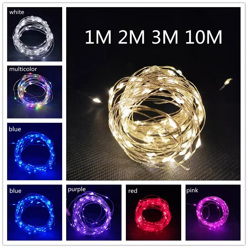 

2023NEW 1m 3m 10m Battery Operated LED Copper Wire String Lights for Wedding Christmas Garland Festival Party Home Decoration La