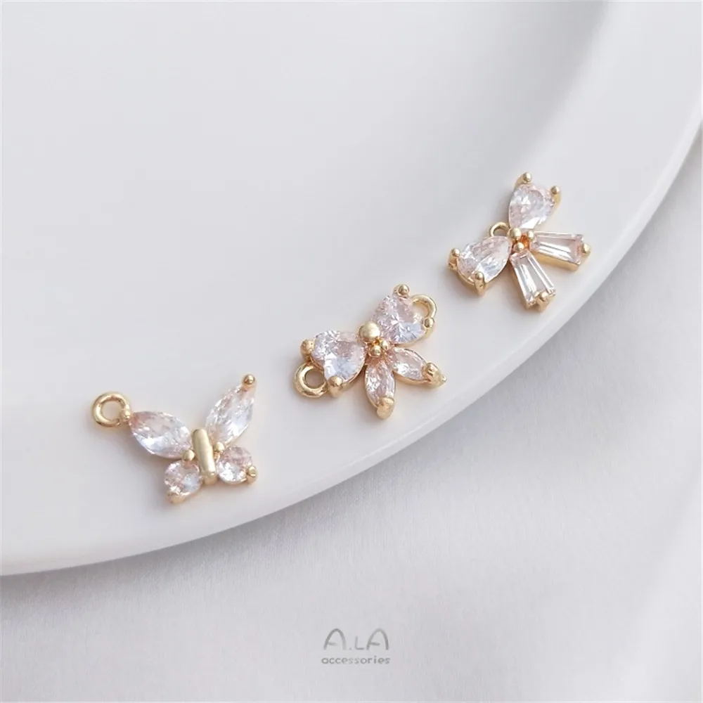 

14K Gold Filled Plated Zircon double butterfly pendant Single bow pendant DIY bracelet bow pendant Earring pendant