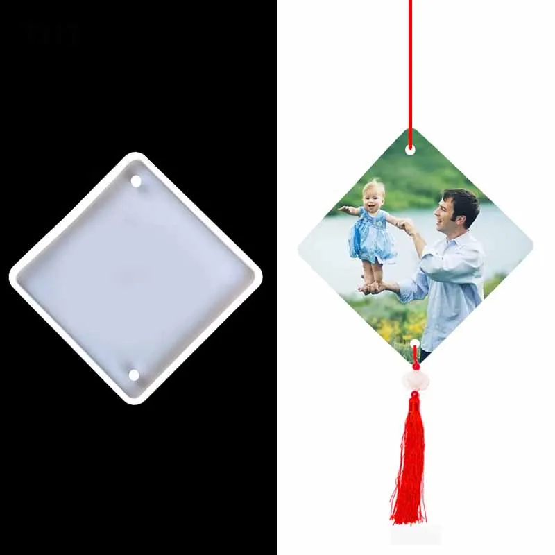

Square Pendant Crystal Silicone Mold DIY Blank Square Wall Photo Frame Decoration Pendant Silicone Mold With Holes