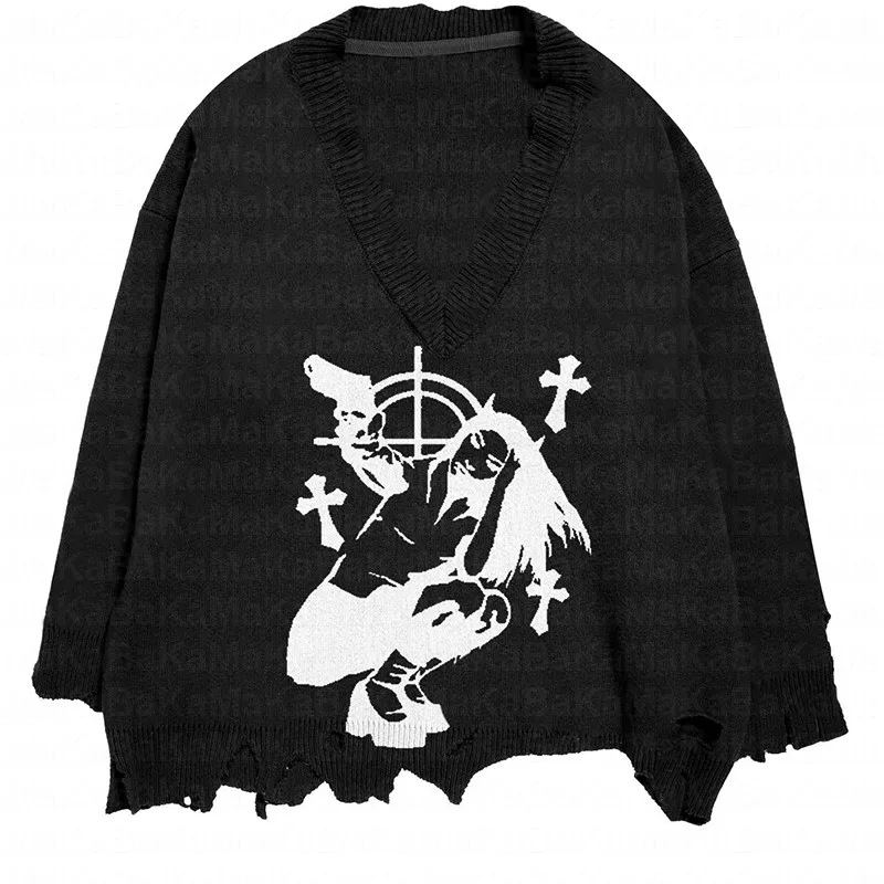 

Женский винтажный пуловер, Повседневный хлопковый свитер, уличный свитер в стиле ретро, вязаный свитер с рисунком Креста в стиле хип-хоп, Y2k, ...