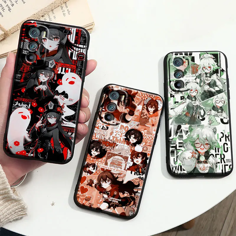 

Genshin Impact Anime Cover For Motorola MOTO G9 G22 G30 Edge30 Pro E22 S E30 E40 Fusion Plus Lite Black Phone Case