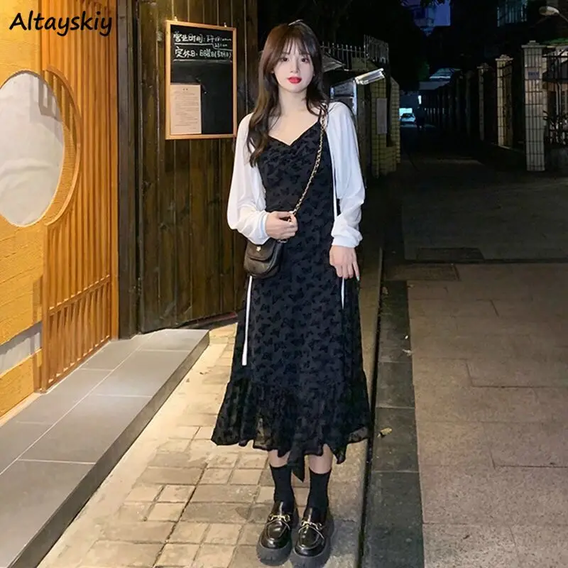 

Sets Women S-4XL French Print Dress New Sunscreen Jackets Outfits Casual BF Classy Mujer Fashion All-match Aesthetic Female Ins