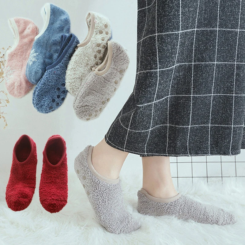 

Bed Socks Fleece Slipper Socks Non-slip Winter Warm Thick Ankle Floor Women Men