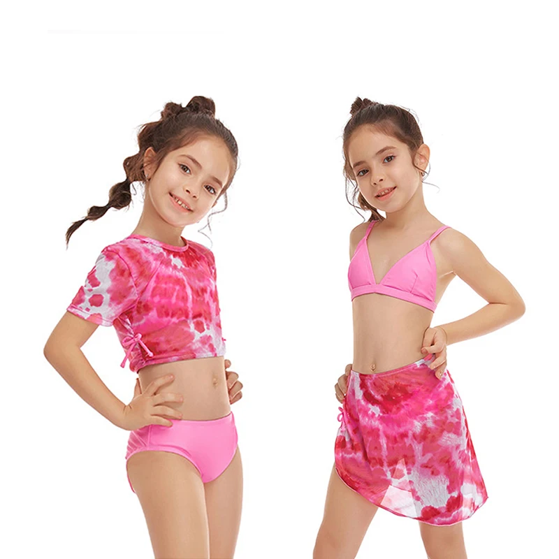 Новинка 2022 детский Модный Купальник сетчатая юбка комплект из четырех предметов