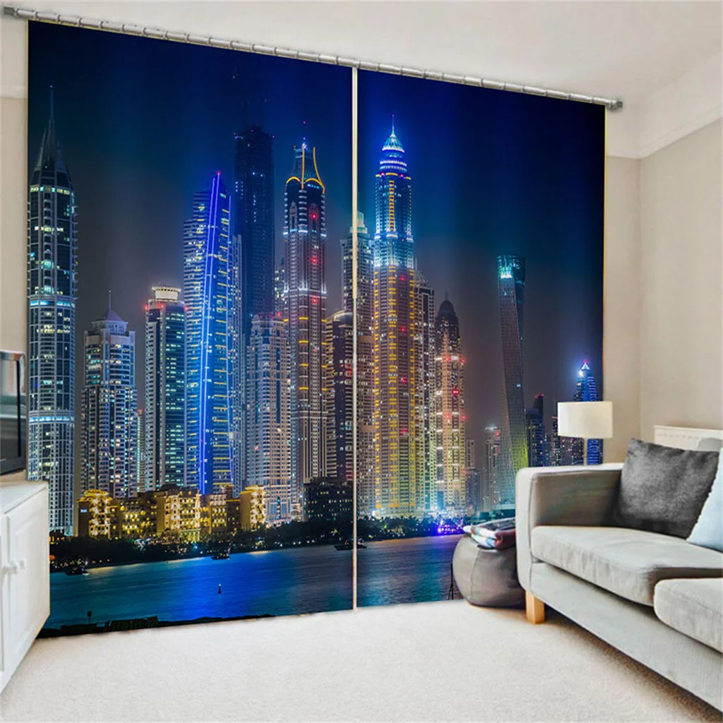 

New York City Print Window Curtains NYC Midtown Skyline in Evening Skyscrapers Photo Living Room Bedroom Window Drapes