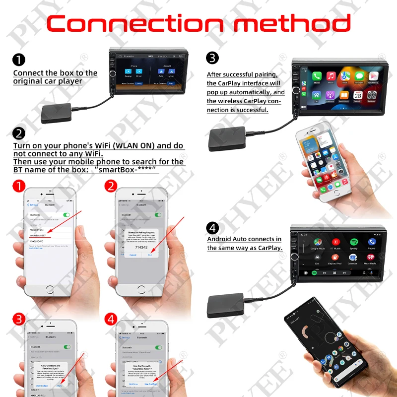 j bezprzewodowy adapter Carplay Android Auto Plug and Play konwerter przewodowy na odpowiedni do samochodów z fabrycznym CarPlay