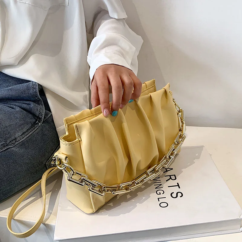 

Модная дизайнерская сумка через плечо из искусственной кожи со складками для женщин, лето 2021, маленькие милые сумочки и кошельки желтого цв...