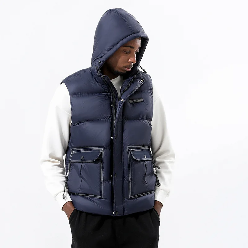 2022 new oversize hooded down cotton waistcoat men's plush thickened autumn and winter three-dimensional pocket loose and warm
