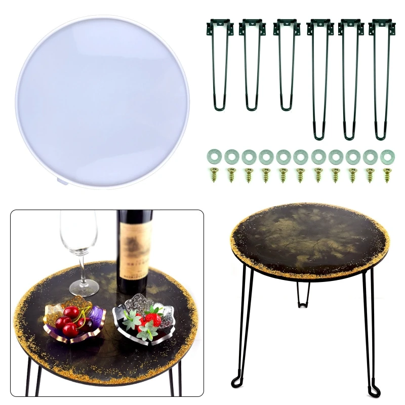 

Round Large Desktop Drop Glue Mold Diy River Desktop Mold Storage Rack Resin Quicksand Table Silicone Mold with Feet