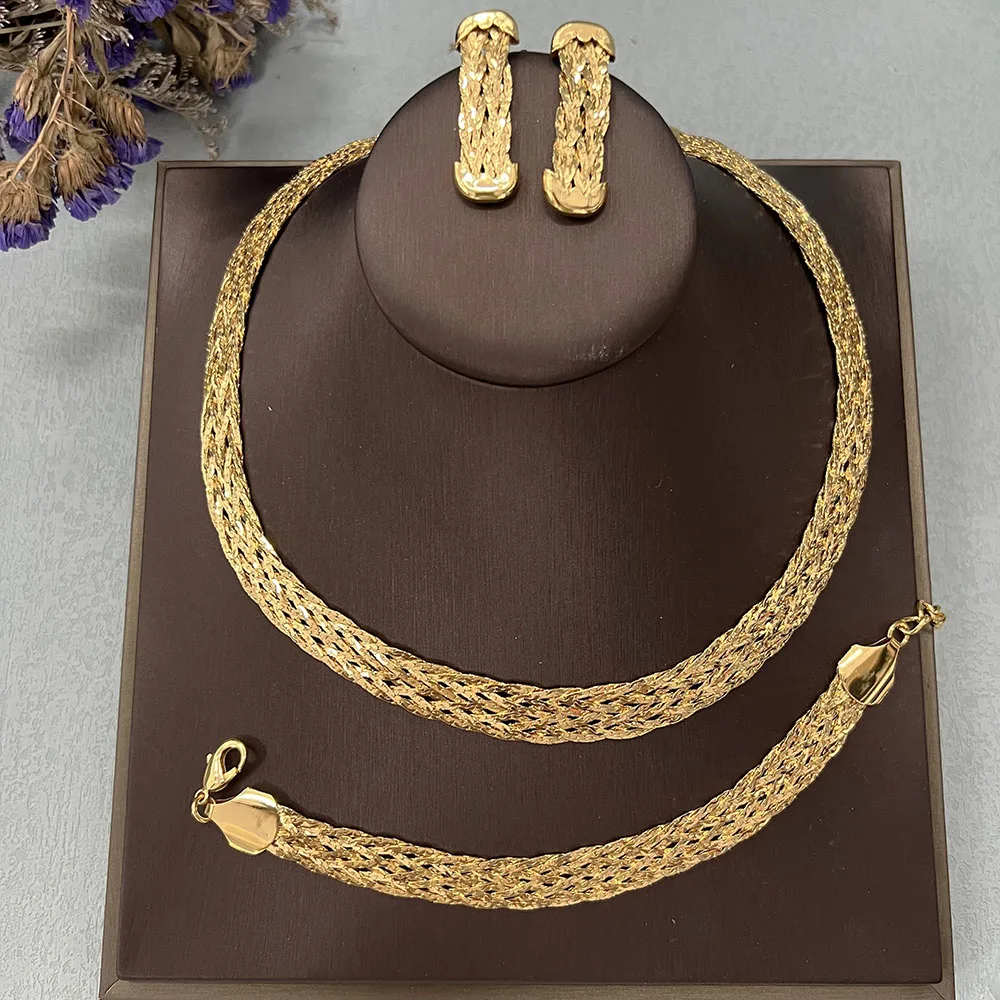 

Brazilian Necklace Jewelry Set for Women Glittering Earrings Bracelet Bangle Elegant Jewelry Sets Choker Pendant for Party Gift