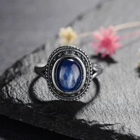 silver rings natural kyanite dark blue gemstone rings for women wedding bands vinatge fine jewelry anniversary gift