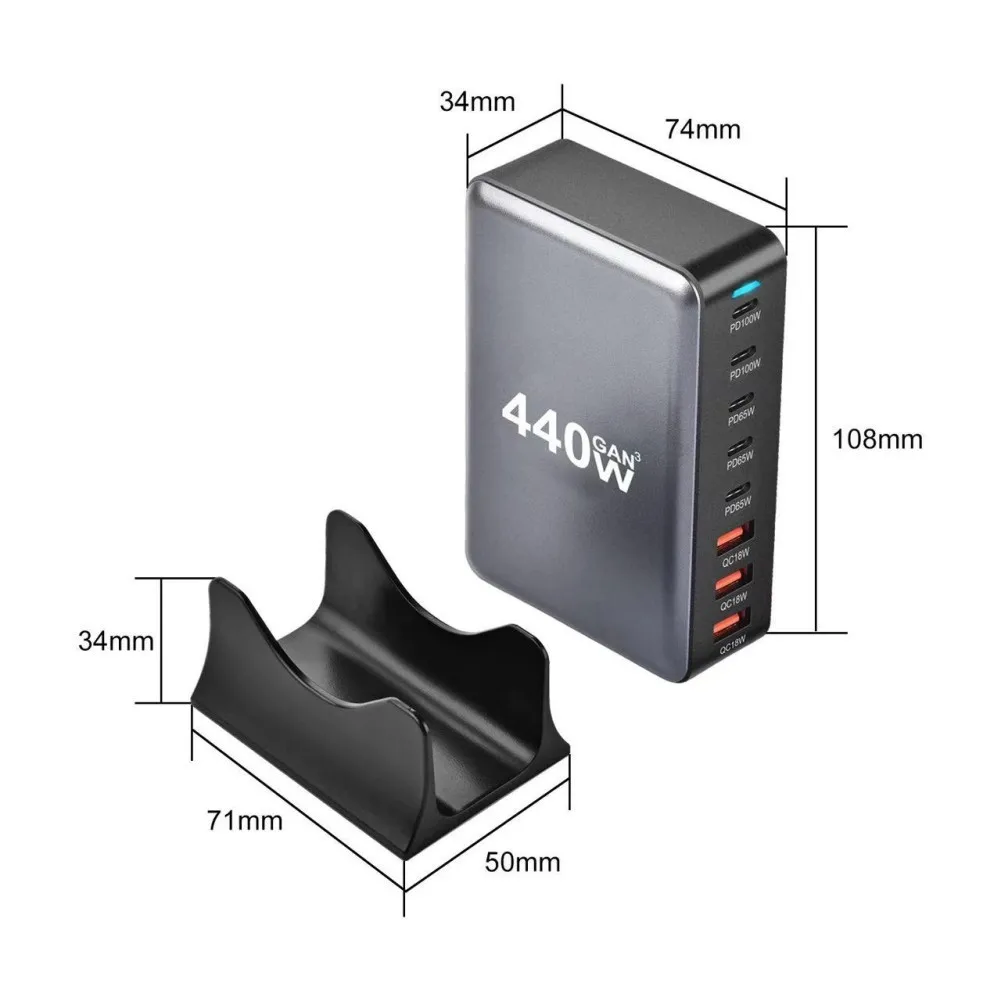Зарядное устройство GaN с 5 USB-портами 440 Вт 3 USB-порта