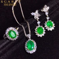 sgarit saudi luxurious style women wedding gem jewelry 18k gold emerald stud earring necklace pendant ring set