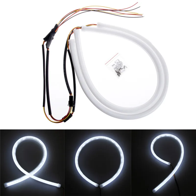 Style DC 12V DRL LED Strip White Amber Tube Switchback Headlight 2x60/45cm