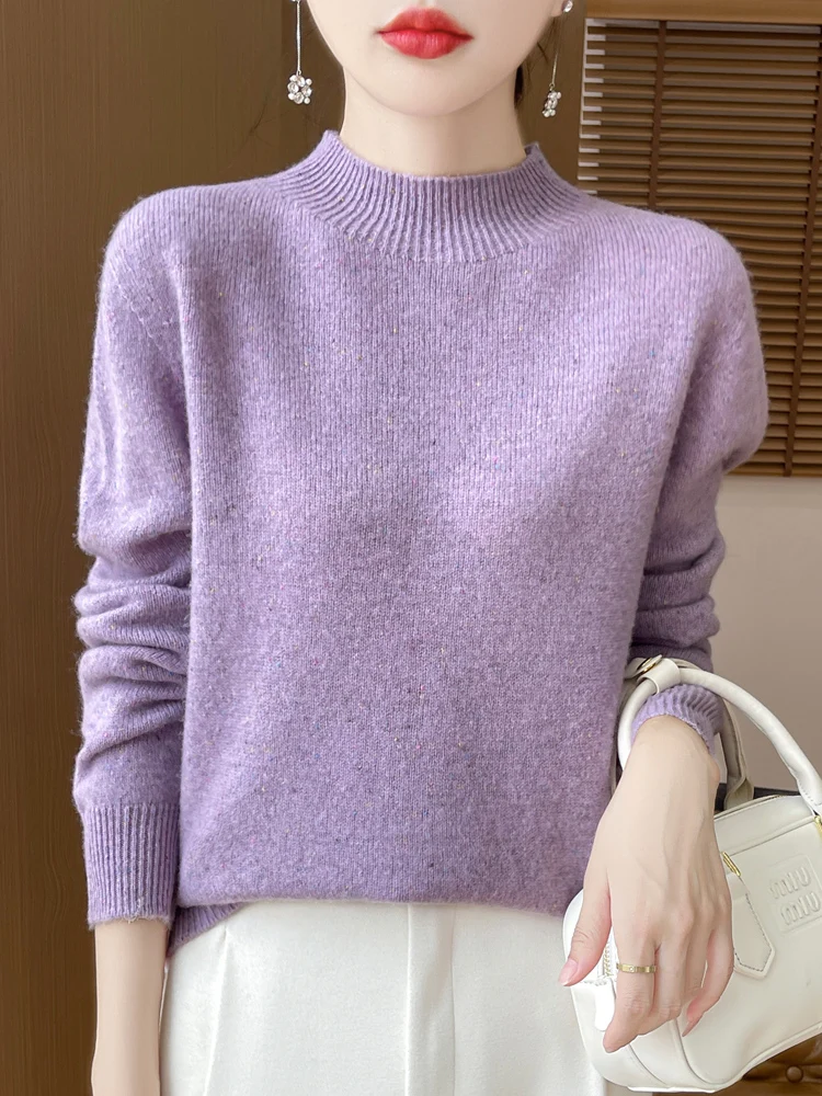 Женский плотный базовый свитер из 100% чистой шерсти с полувысоким воротником для