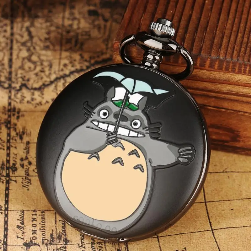 

My Neighbor Totoro Black Totoro Figure Quartz Pocket Watch Anime Clock Cosplay Pendant Necklace Jewelry Gift Sweater Chain Watch