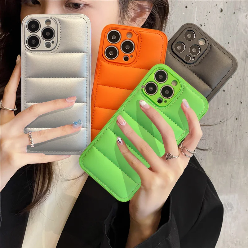 

Однотонный кожаный чехол-пуховик с волнистым узором для телефона iPhone 13 Pro Max 11 12 Pro Max XR XS Max 7 8 Plus X, мягкий чехол-накладка