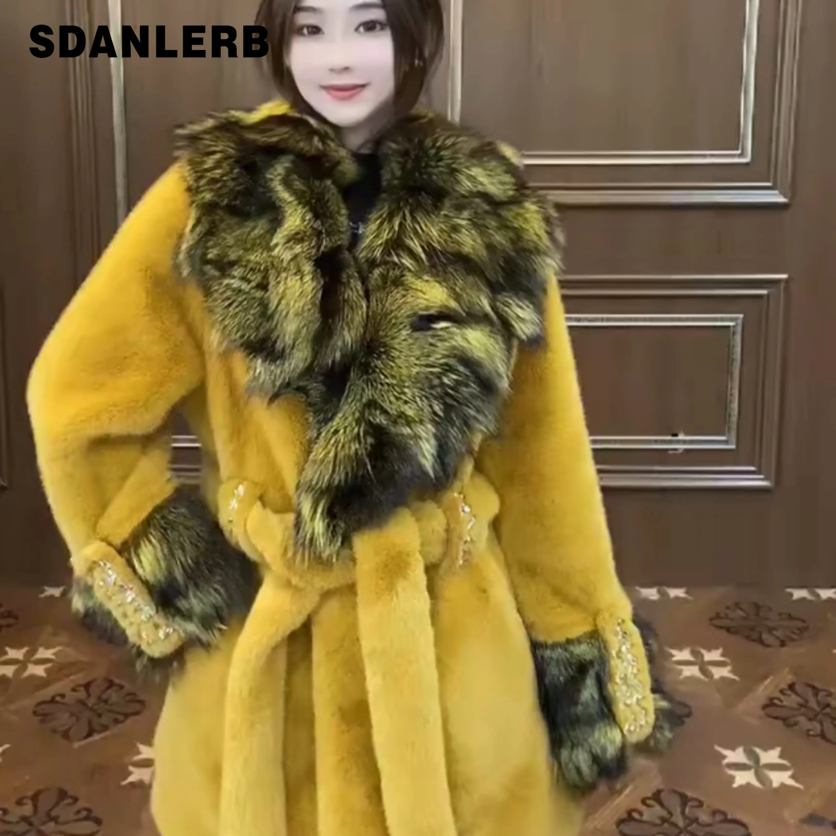 New Imported Fox Fur with European Mink Fur Jacket Long-Sleeved Women's Mid-Length Winter Warm and Slimming Fashion Coat