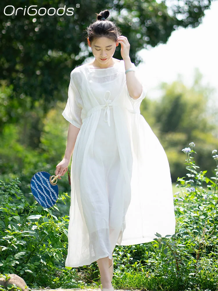 

Оригинальное Летнее белое платье 2022, женское блестящее тонкое длинное платье из рами, элегантное свободное Повседневное платье большого ра...