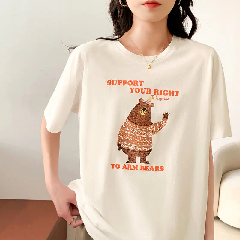 

GGRIGHT Summer Tshirt Women Clothes White Loose Ladies Tops Short Sleeve T-shirts Graphic Printed Kawaii Casual O-Neck 2022